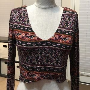 Earthbound Trading Co. Bell Sleeve Crop Top